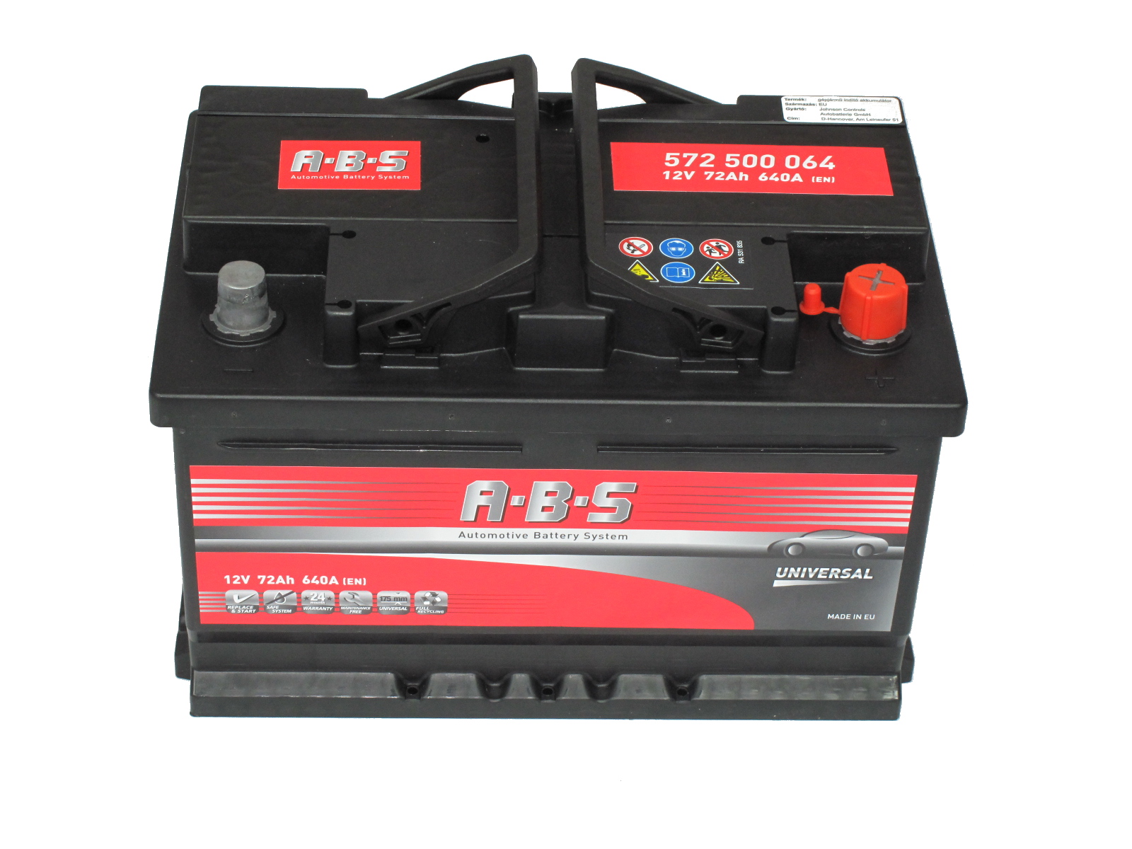 Indító Akkumulátor ABS Universal - 12v 72ah - jobb+ alacsony