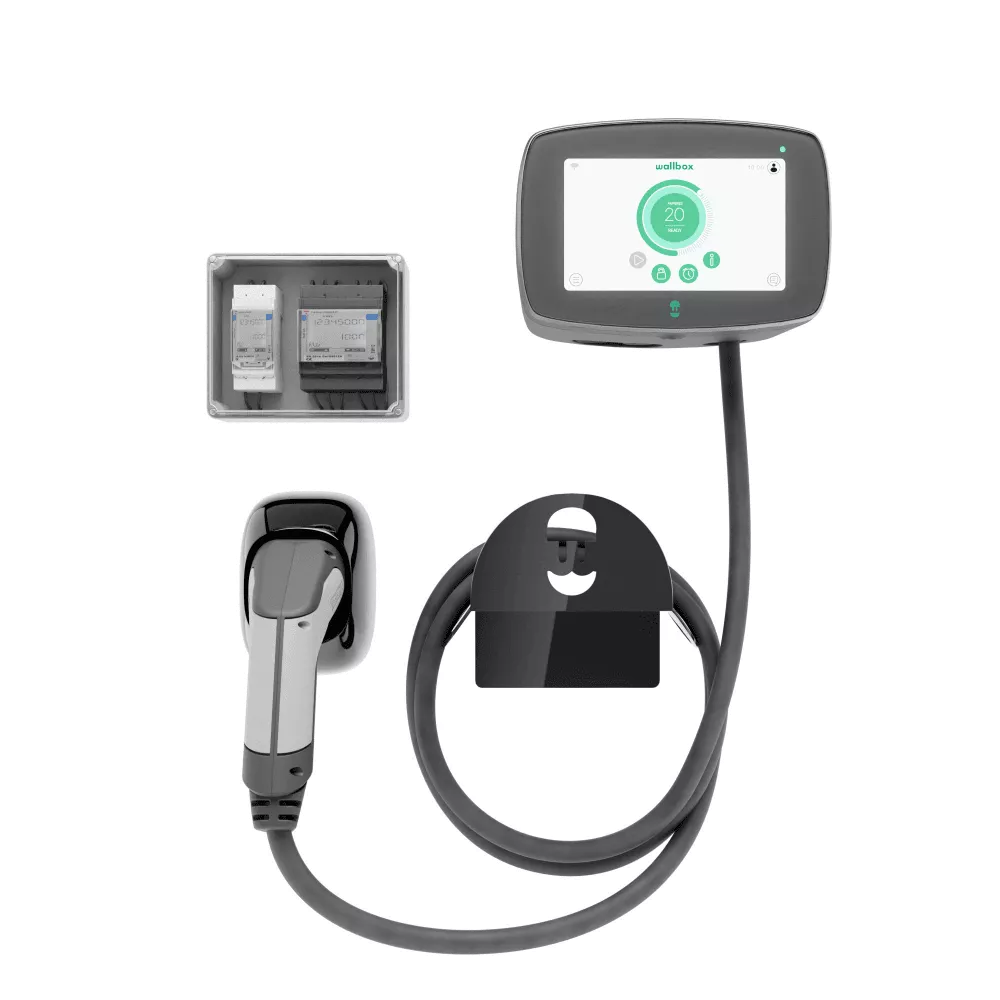 Elektromos autó fali töltő Wallbox Commander 2 22kW, fekete, 7m