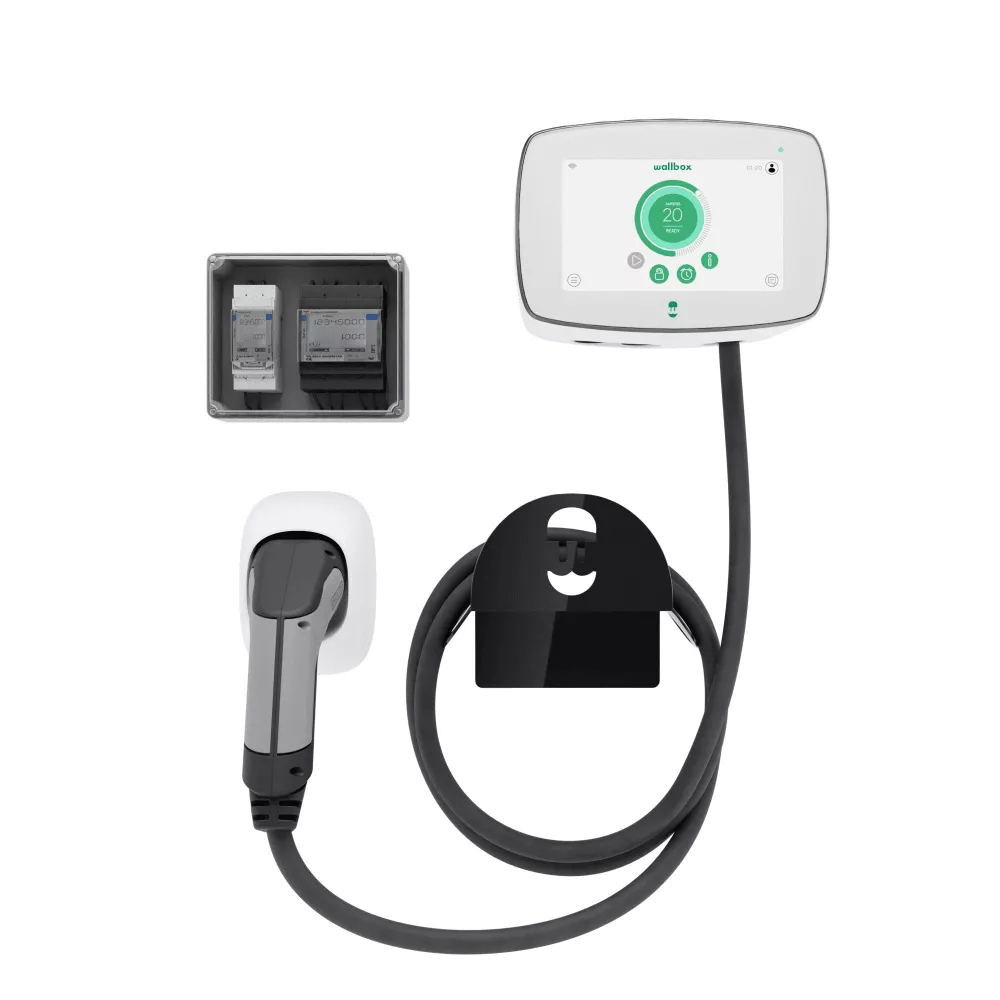 Elektromos autó fali töltő Wallbox Commander 2 22kW, fehér, 7m