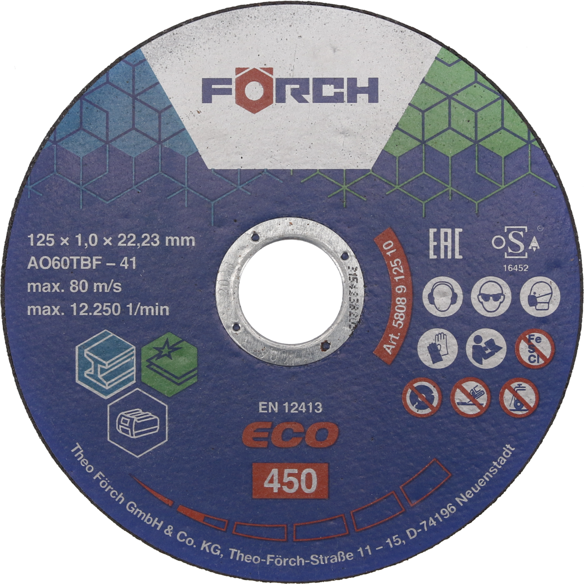 Flexkorong 125x1mm Förch Vágókorong, acél / Inox ECO 450