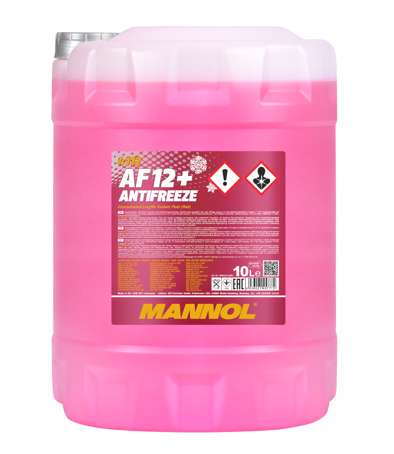 Fagyálló folyadék piros 10L MANNOL Antifreeze AF12+ Longlife 4112