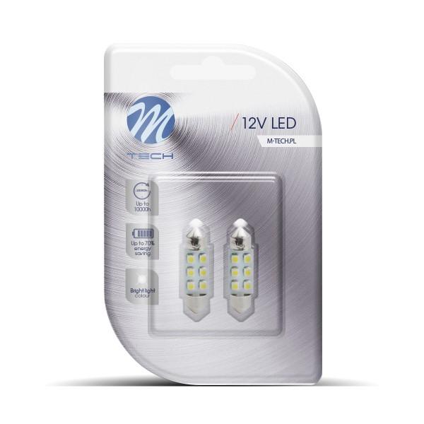M-Tech C5W, C10W, szofita 36 mm LED 6 dióda fehér színű (pár)