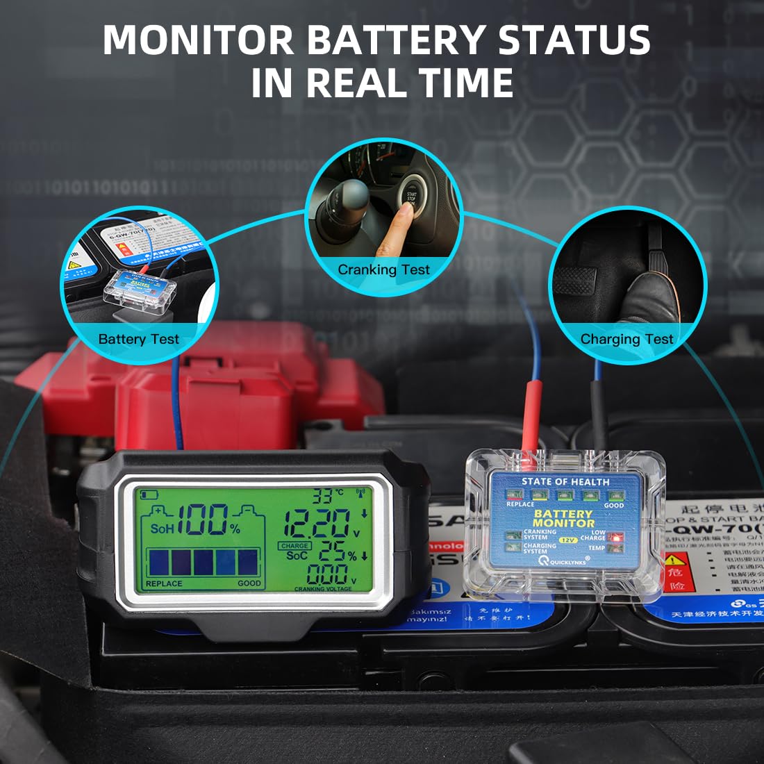 Akkumulátor teszter Quicklynks Battery Monitor 12V