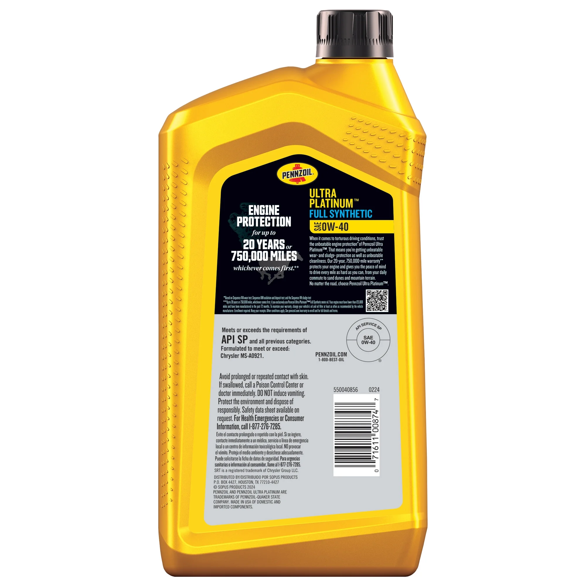 Motorolaj 0W-40 1L Pennzoil Ultra Platinum SRT 0W-40 1L