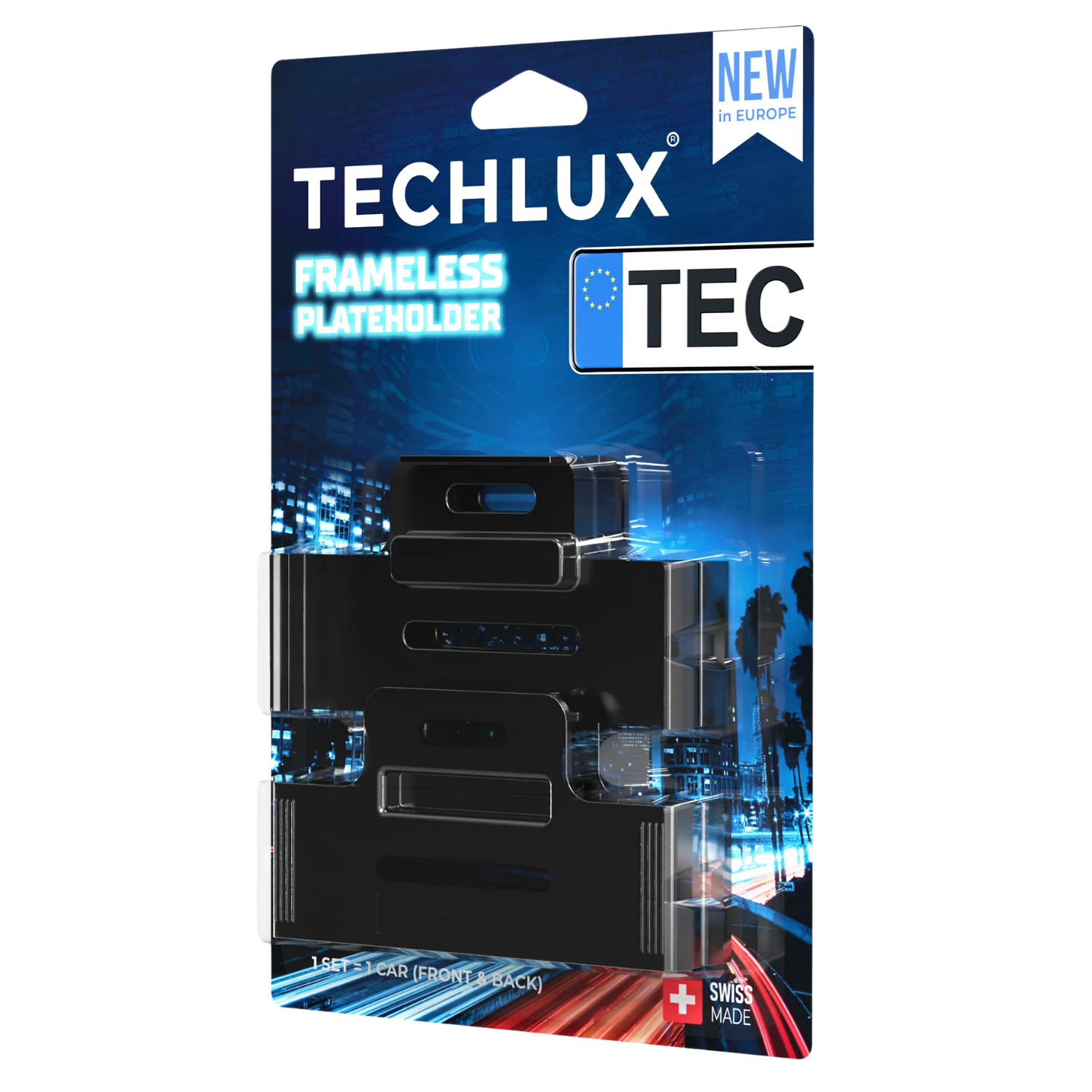 Láthatatlan rendszámtábla tartó fekete |Techlux P3 keretnélküli rendszámtábla tartó