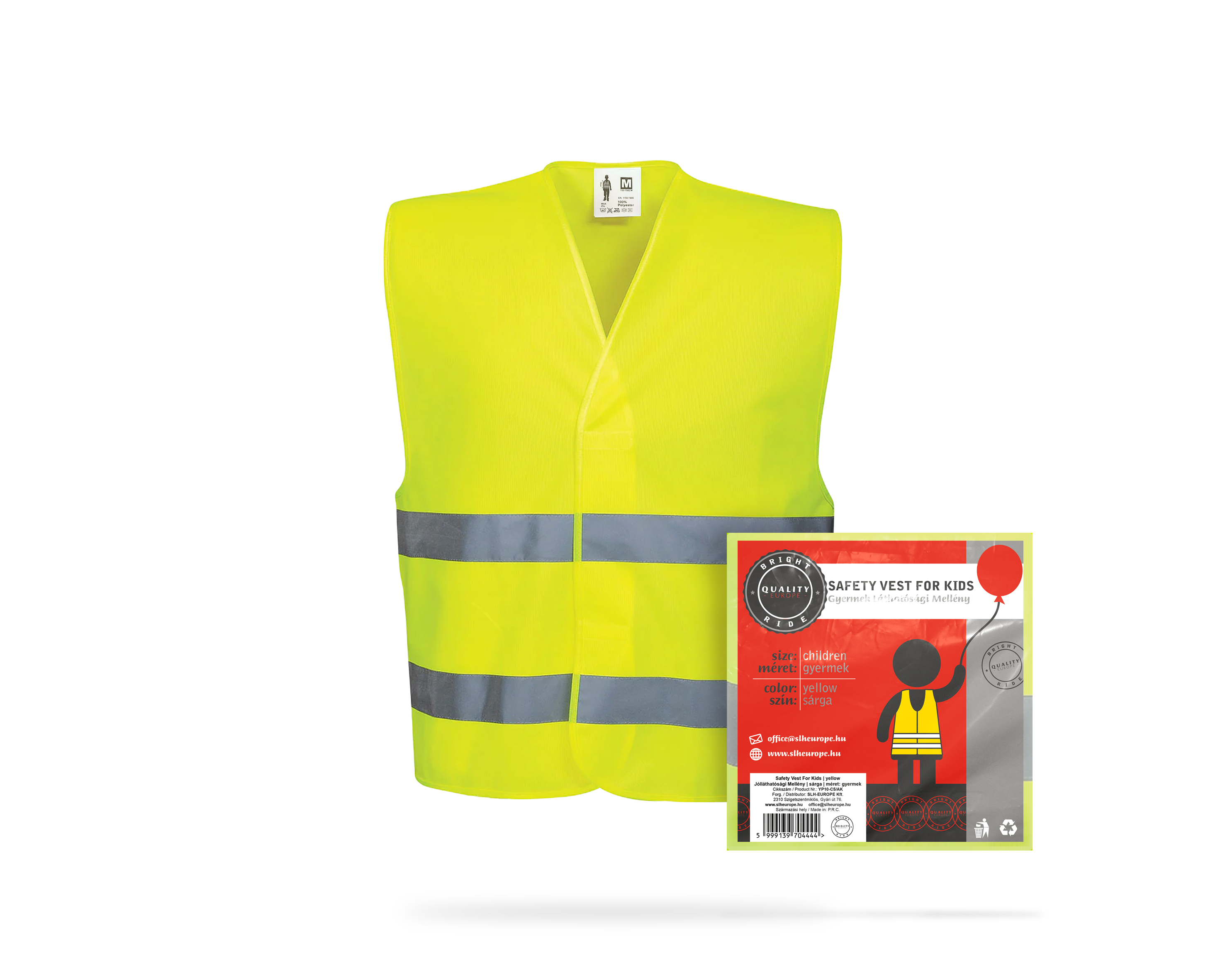 Szabvány láthatósági mellény gyerek fényvisszaverő, megkülönböztető, sárga 120g/m2