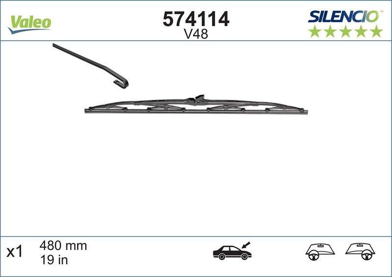 Ablaktörlő lapát Valeo Silencio V48 480mm