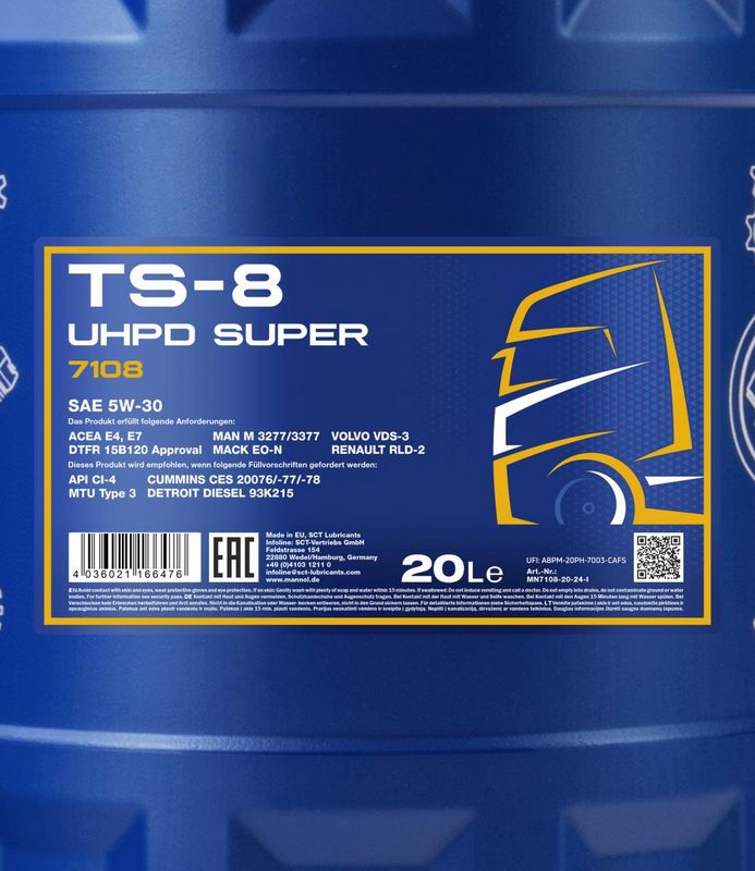 Motorolaj 5W-30 20L MANNOL TS-8 UHPD 5W-30 Super 7108