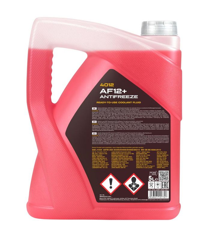 Fagyálló folyadék piros 5L MANNOL Antifreeze AF12+ (-40 °C) Longlife 4012