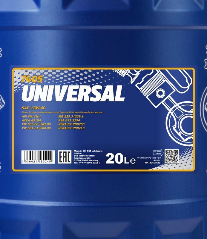 Motorolaj 15W-40 20L MANNOL Universal 15W-40 7405