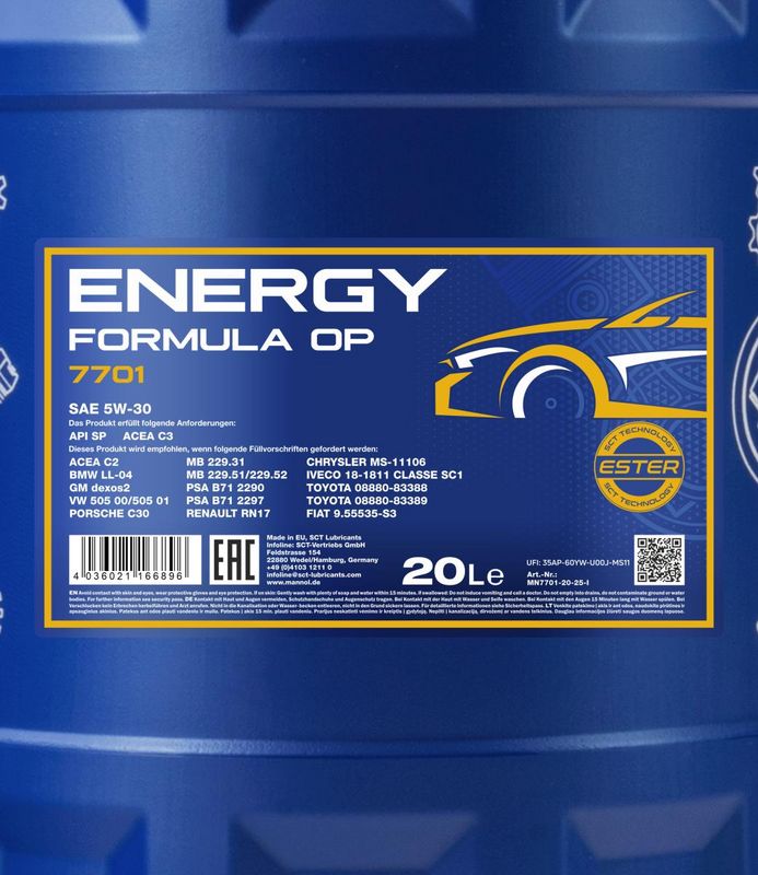 Motorolaj 5W-30 20L MANNOL Energy Formula OP 5W-30 7701