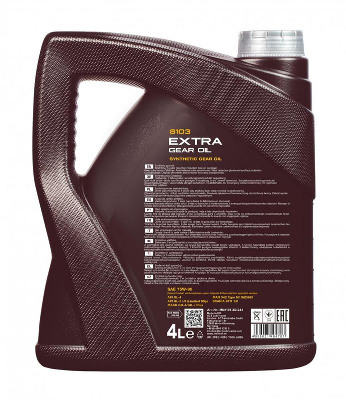 Váltóolaj 4L MANNOL Extra Gear oil 75W-90 GL-4/GL-5 LS 8103