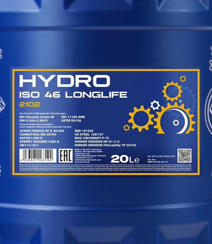Hidraulika olaj 20L MANNOL Hydro ISO 46 2102