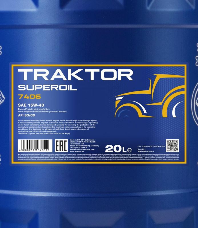 Motorolaj 15W-40 20L MANNOL Traktor Superoil 15W-40 7406