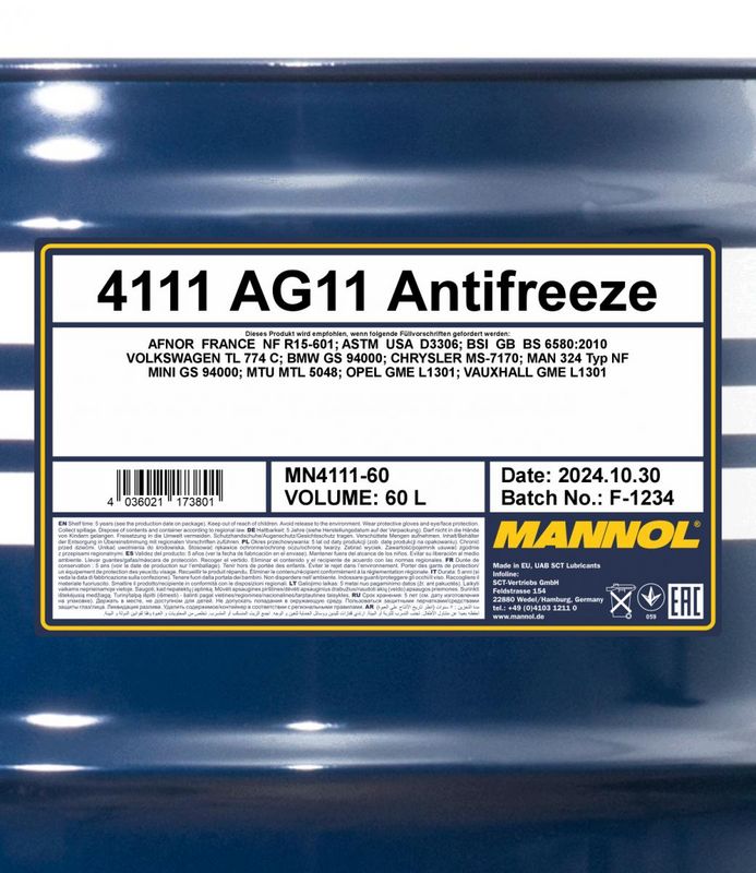 Fagyálló folyadék kék MANNOL Antifreeze AG11 Longterm 4111