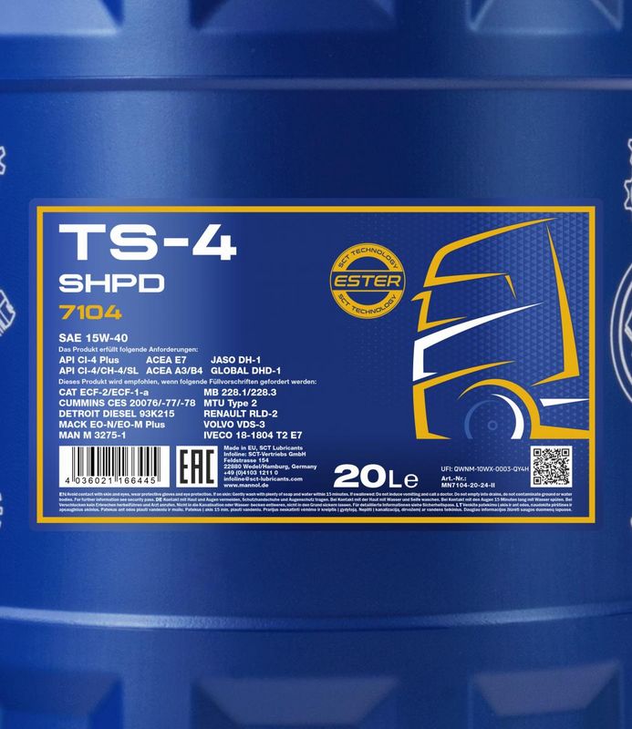 Motorolaj 15W-40 20L MANNOL TS-4 SHPD 15W-40 Extra 7104