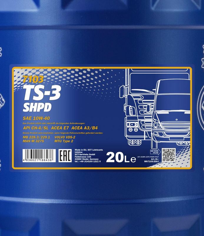 Motorolaj 10W-40 20L MANNOL TS-3 SHPD 10W-40 7103