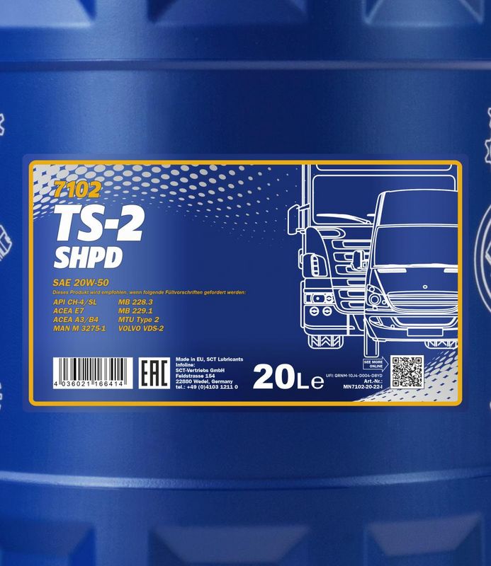 Motorolaj 20W-50 20L MANNOL TS-2 SHPD 20W-50 7102