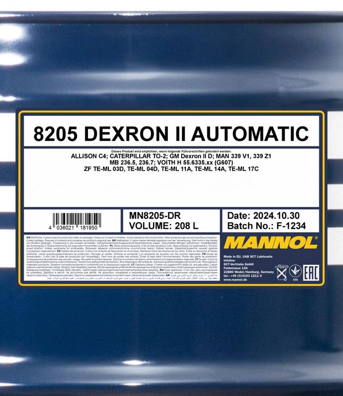Váltóolaj 208L MANNOL Dexron II 8205