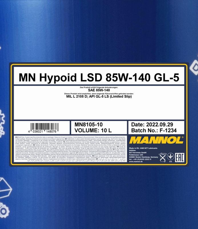 Váltóolaj 10L MANNOL Hypoid LSD 85W-140 GL-5 8105