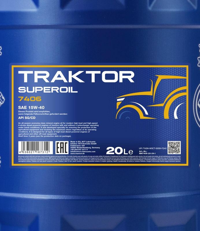 Motorolaj 15W-40 20L MANNOL Traktor Superoil 15W-40 7406