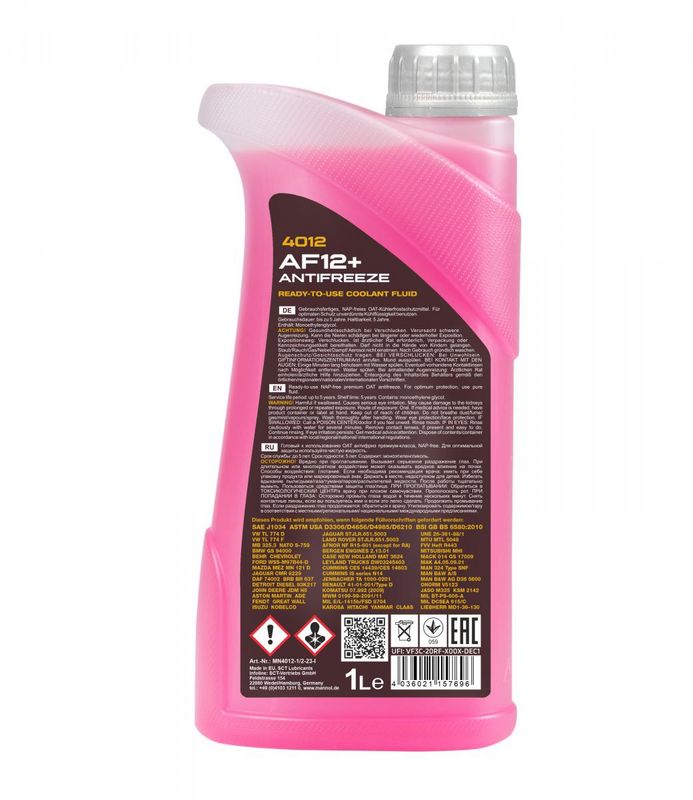 Fagyálló folyadék piros 1L MANNOL Antifreeze AF12+ (-40 °C) Longlife 4012