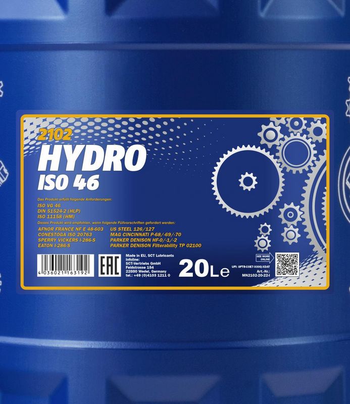 Hidraulika olaj 20L MANNOL Hydro ISO 46 2102