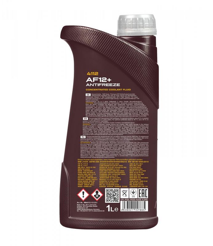 Fagyálló folyadék piros 1L MANNOL Antifreeze AF12+ Longlife 4112