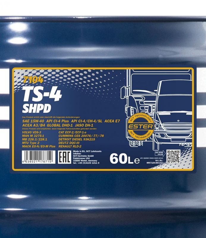 Motorolaj 15W-40 60L MANNOL TS-4 SHPD 15W-40 Extra 7104