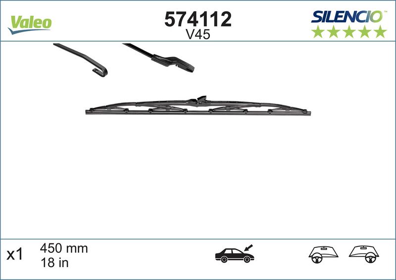 Ablaktörlő lapát Valeo Silencio V45 450mm