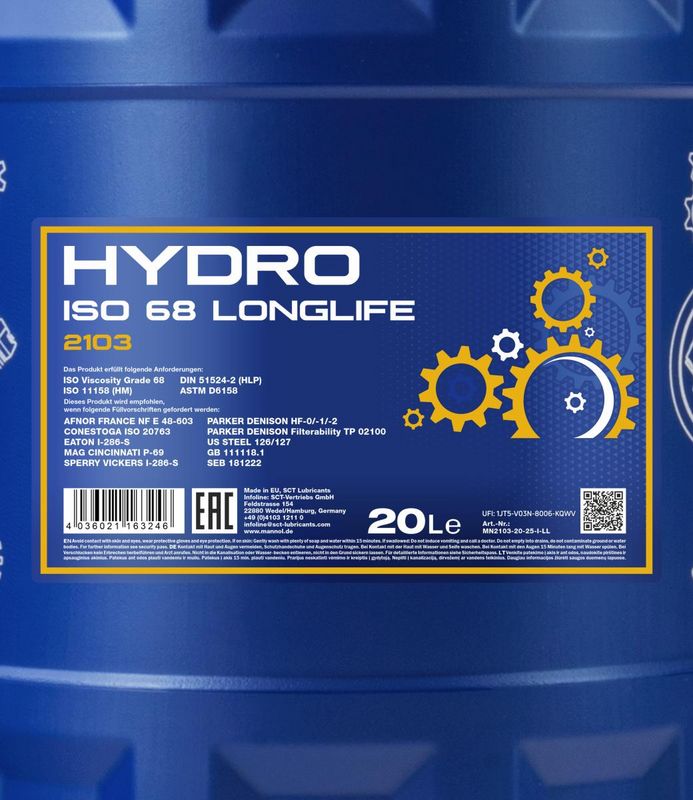 Hidraulika olaj 20L MANNOL Hydro ISO 68 2103