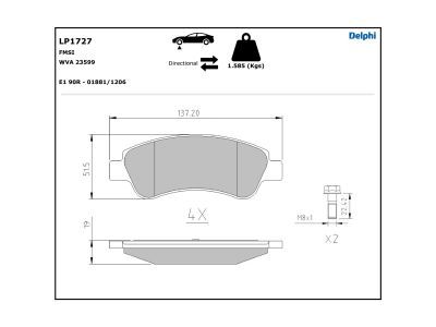 Fékbetét keszlet, tarcsafek LP1727