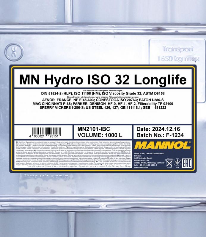 Hidraulika olaj 1000L MANNOL Hydro ISO 32 2101